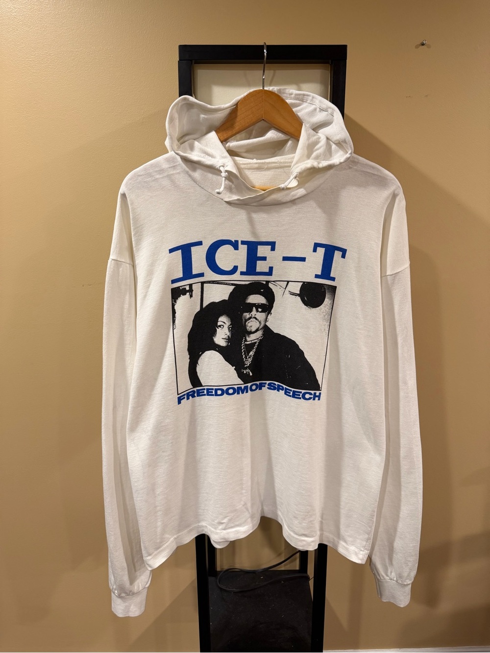 Vintage Ice-T “Freedom of Speech” 90’s White LS Hoodie T-Shirt
